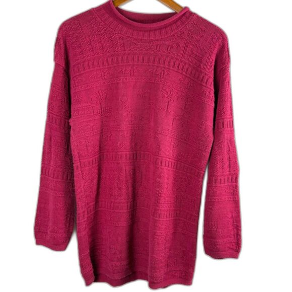Vintage Bella Cottons Textured Knit Sweater – Magenta Pink USA Made 100% Cotton - Picture 6 of 10